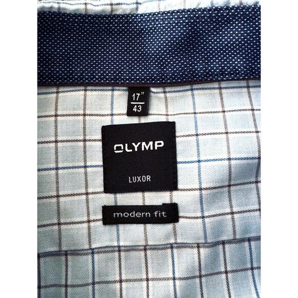 OLYMP Luxor Modern Fit Check Long Sleeve Shirt Flip Cuffs Mens Size 17"/43 - Picture 3 of 8